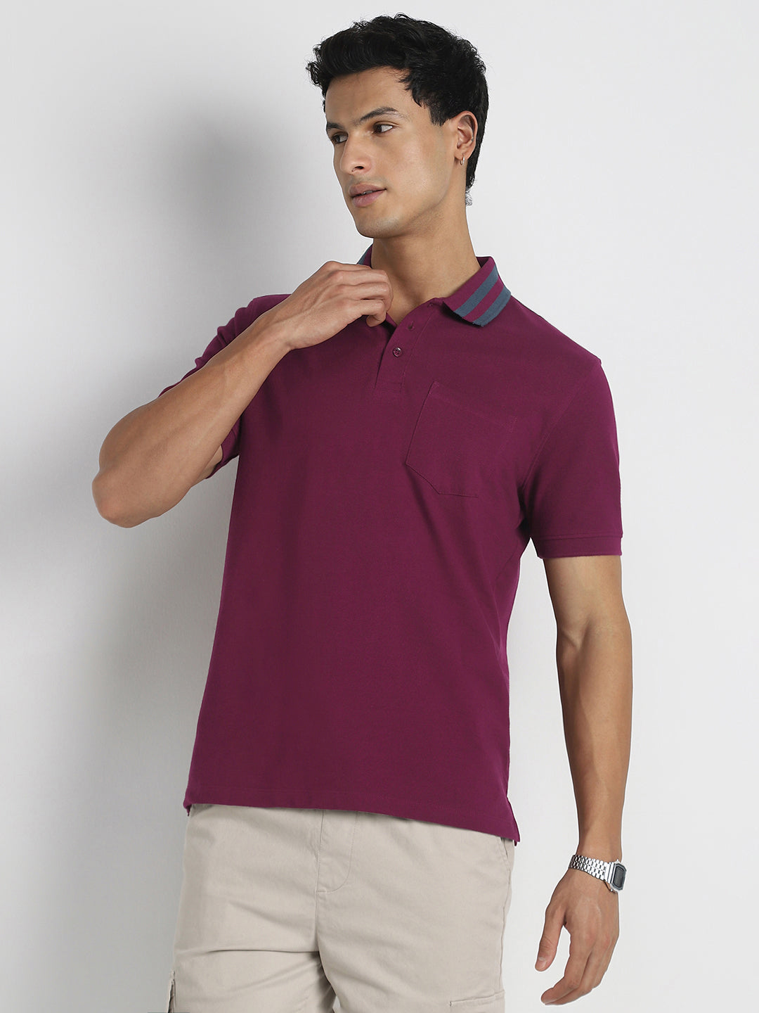 Striped Collar Polo T-Shirt
