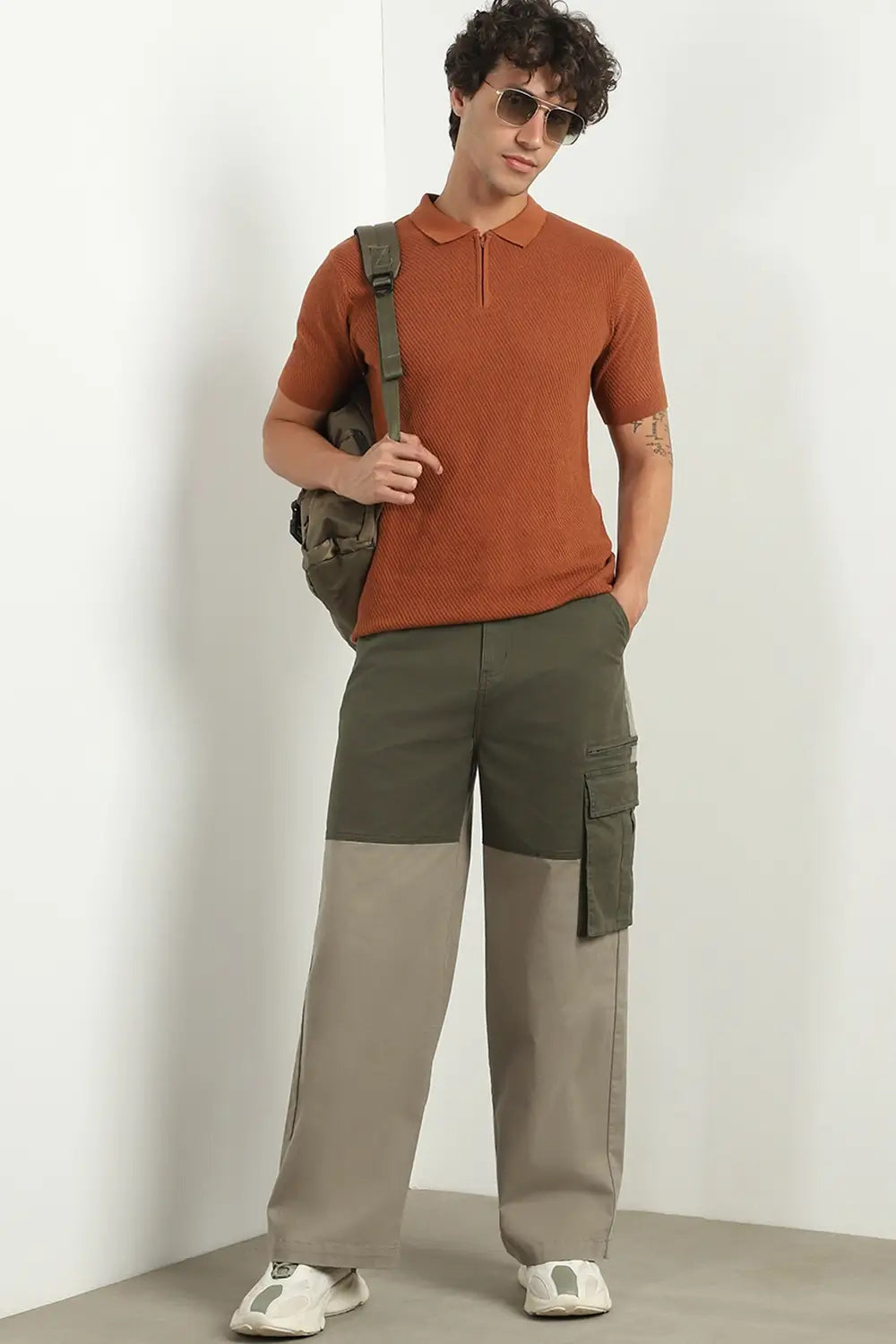 Baggy Fit Colorblocked Woven Cargo Pants