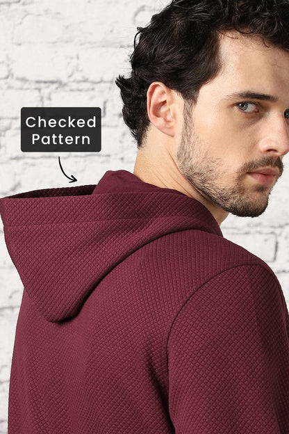 Cranberry Juice Checked Quilted Hoodie