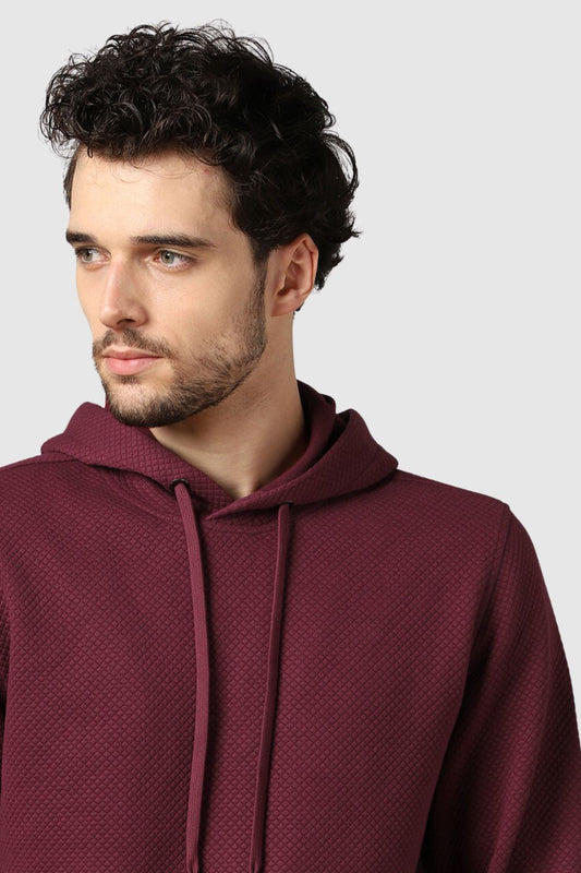 Cranberry Juice Checked Quilted Hoodie