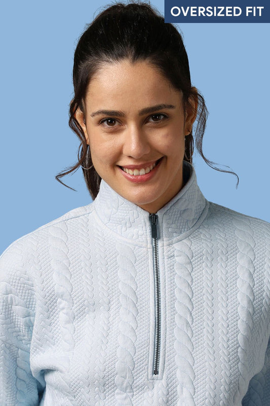 Oversized Cable Knit Zip-up Sweatshirt