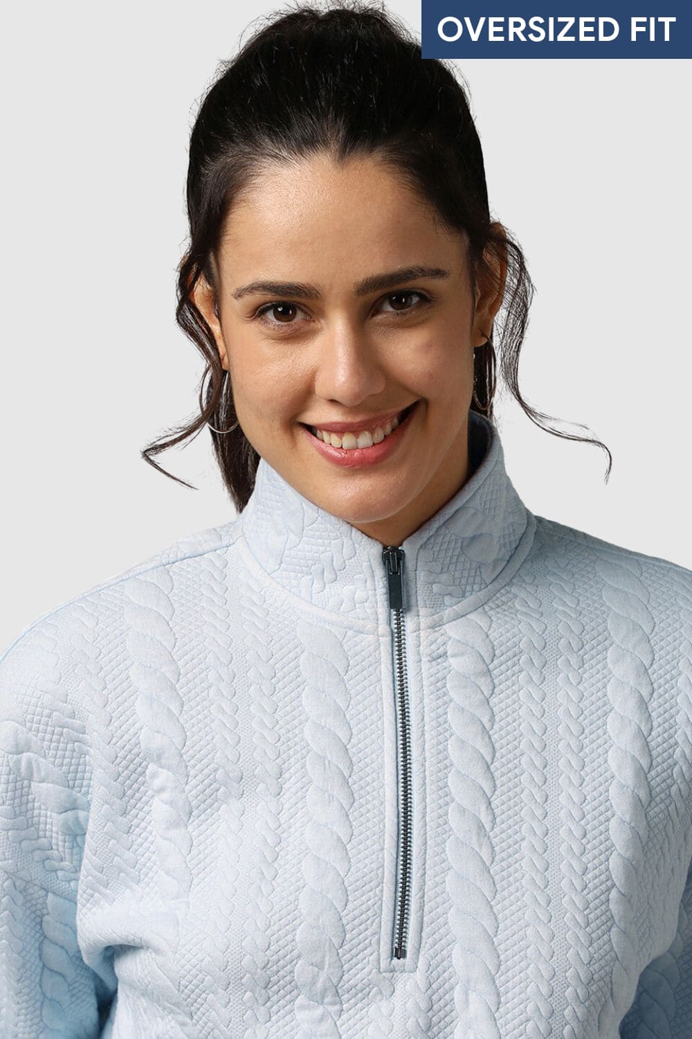 Oversized Cable Knit Zip-up Sweatshirt