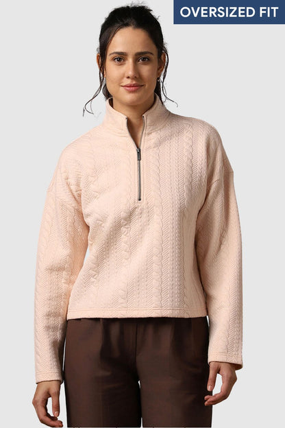 Oversized Cable Knit Zip-up Sweatshirt