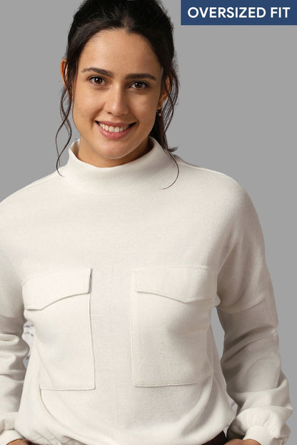 Women Oversized Flap Pocket Self Design Pullover
