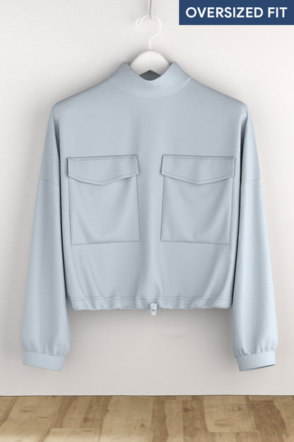 Women Oversized Flap Pocket Self Design Pullover