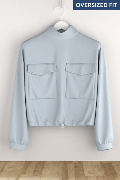 Women Oversized Flap Pocket Self Design Pullover