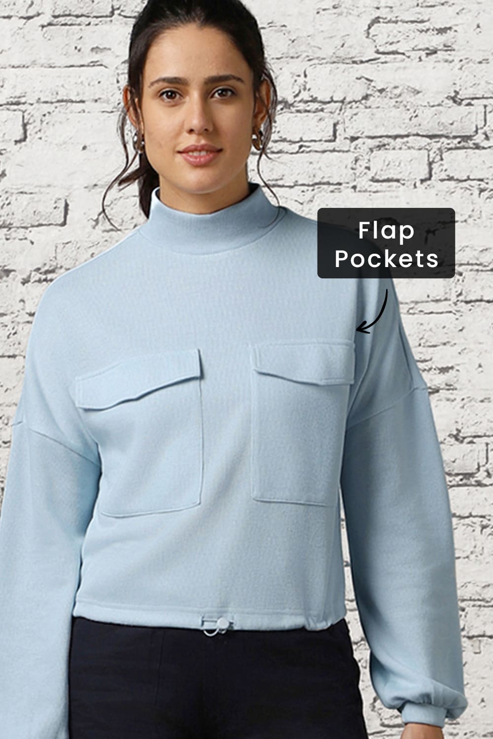 Oversized Flap Pocket Self Design Pullover